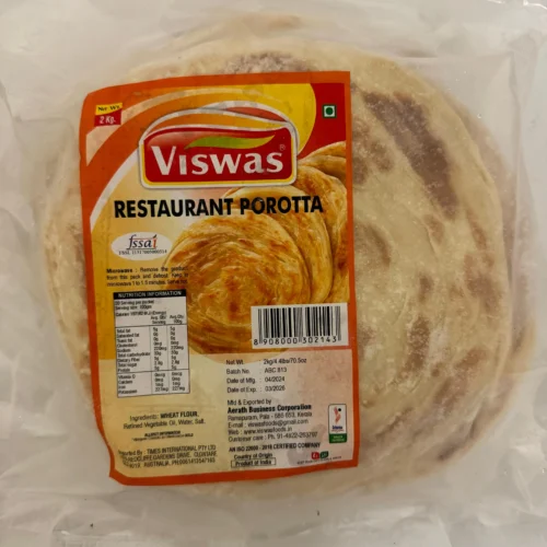 Viswas Restaurant Porotta 2kg, Kerala Porotta, Frozen Porotta Australia, Flaky Paratha, South Indian Porotta, Ready to Eat Porotta, Viswas Frozen Food NSW, Indian Flatbread Australia